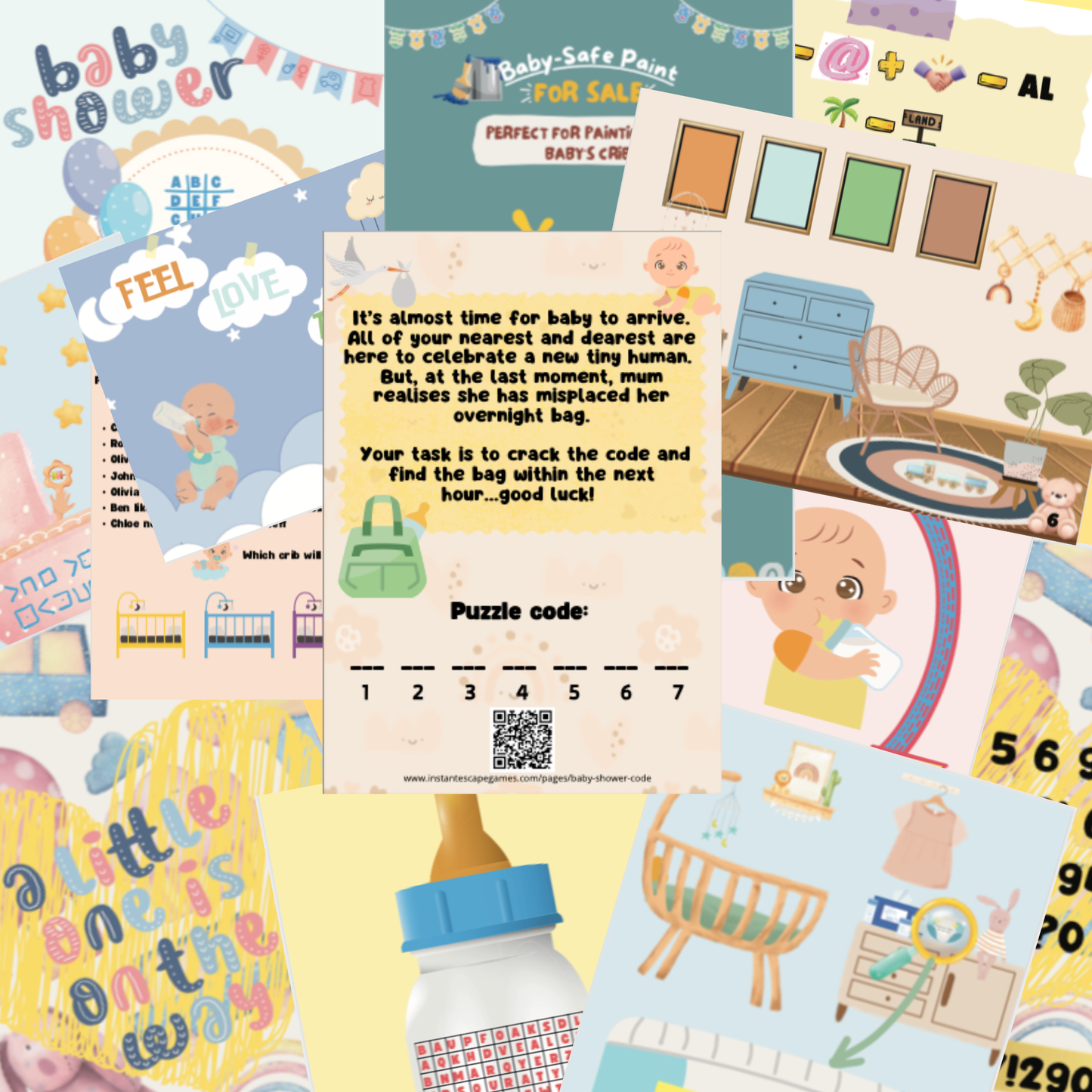 Setting up the printable baby shower escape room game for exciting baby shower party games