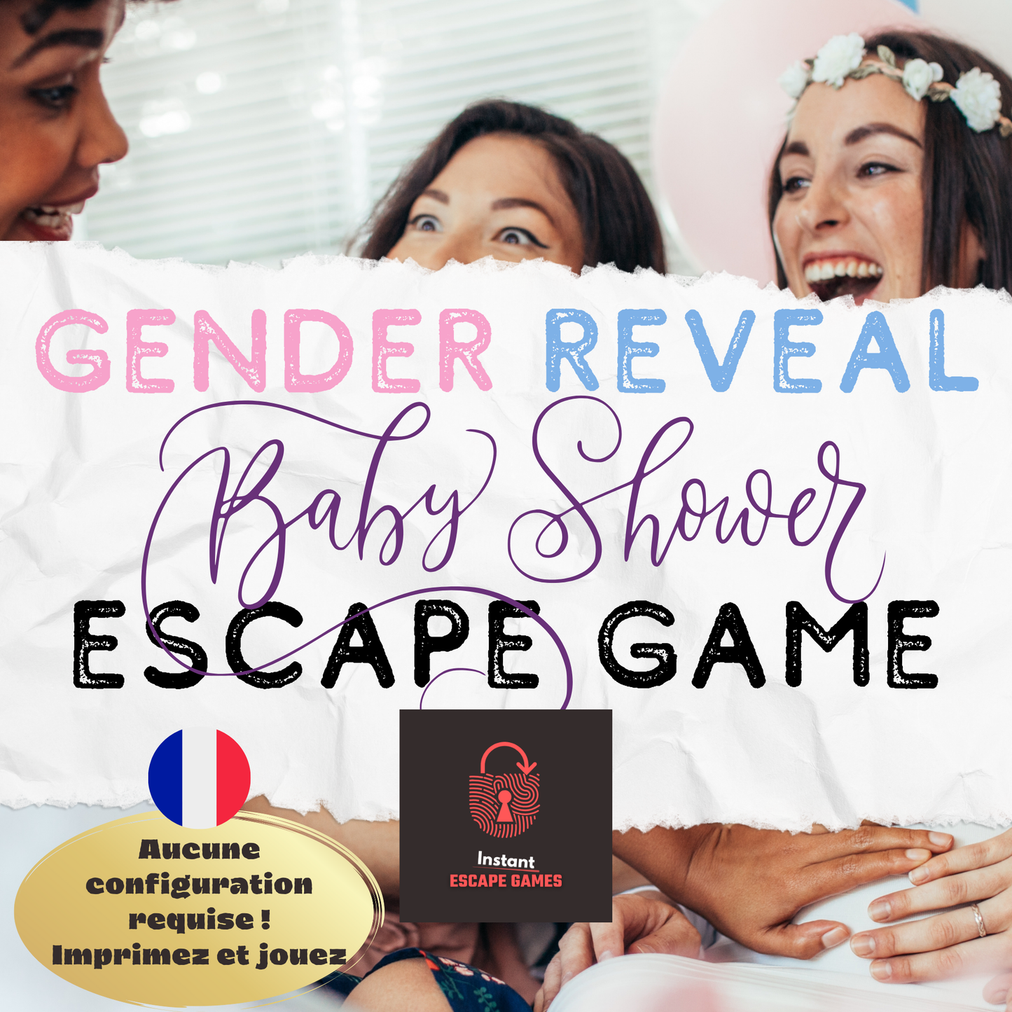 Photo du jeu de gender reveal du bébé prêt à être joué. Jeu imprimable et téléchargeable, idéal pour soirées entre amis ou en famille
