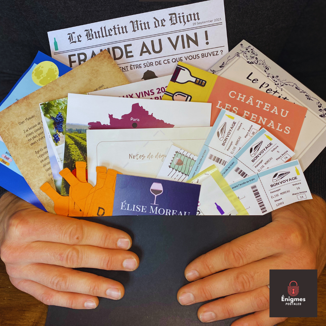 Installation du jeu de mystère pour couples autour du vin, escape game personnalisé sur le thème du vin