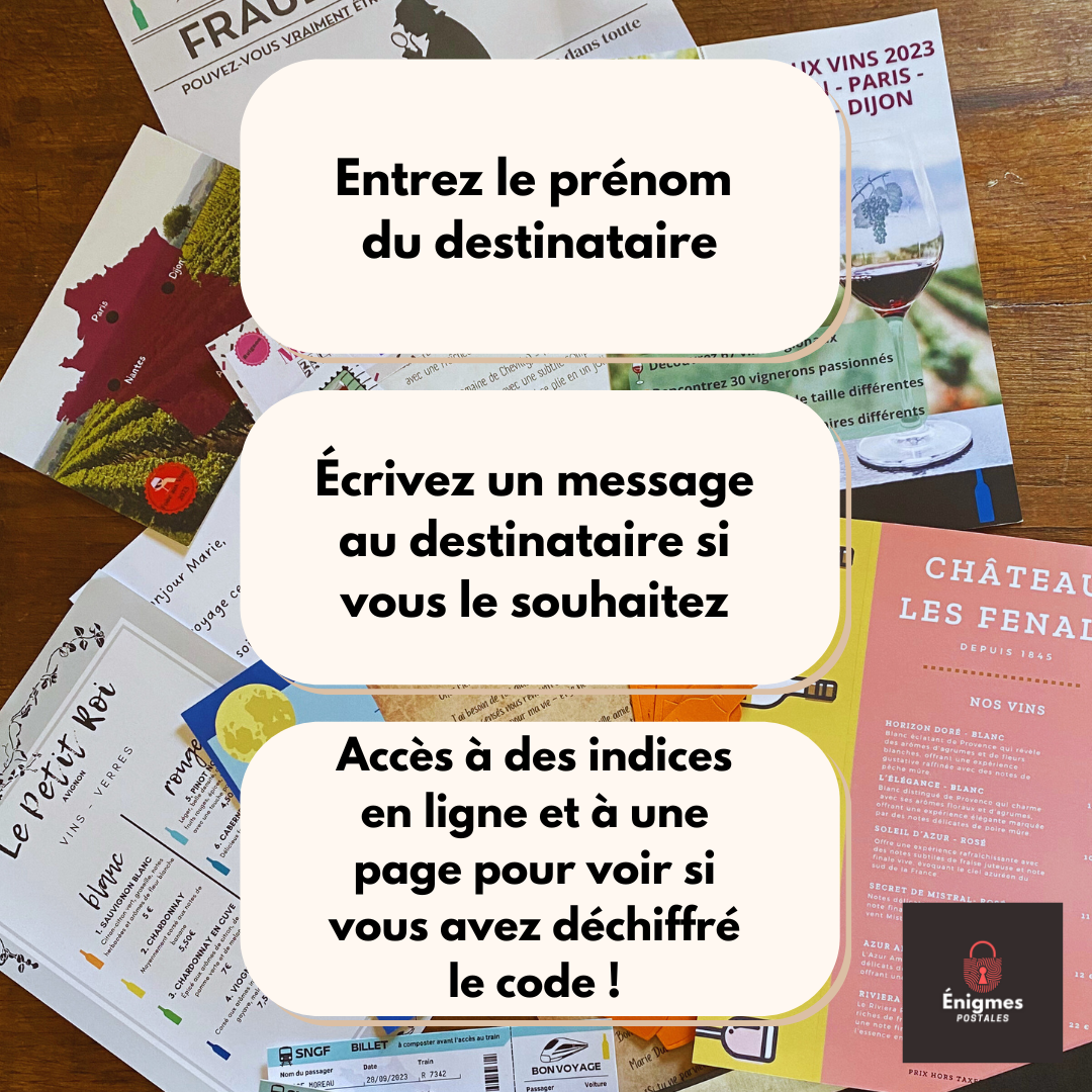 Instructions détaillées pour le défi escape game sur le vin pour couples, un jeu personnalisé sur le thème du vin