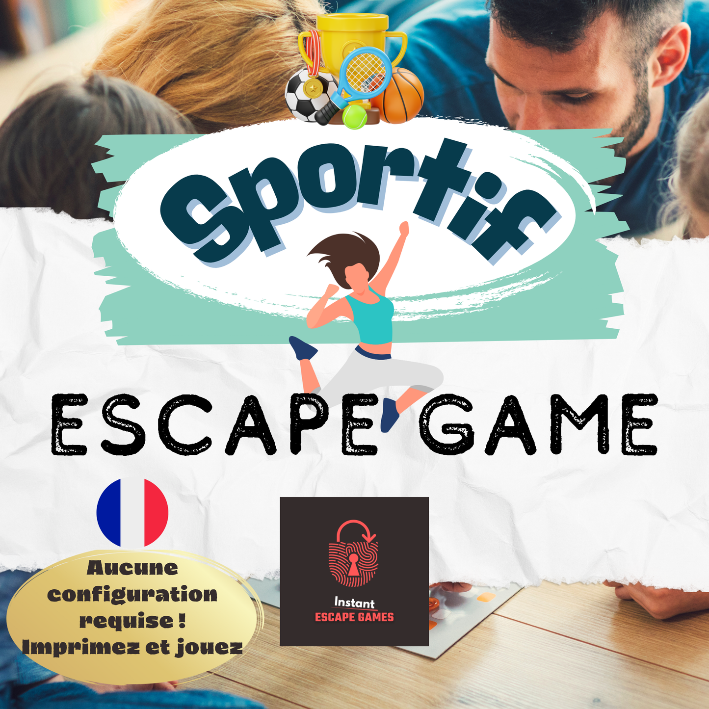 Escape game sur le sport à imprimer en cours lors de jeux en camping avec des énigmes sportives
