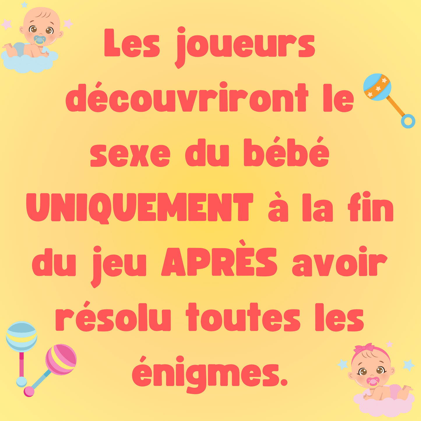 Détails sur le moment où la révélation du sexe du bébé a lieu dans le jeu de gender reveal fille à imprimer