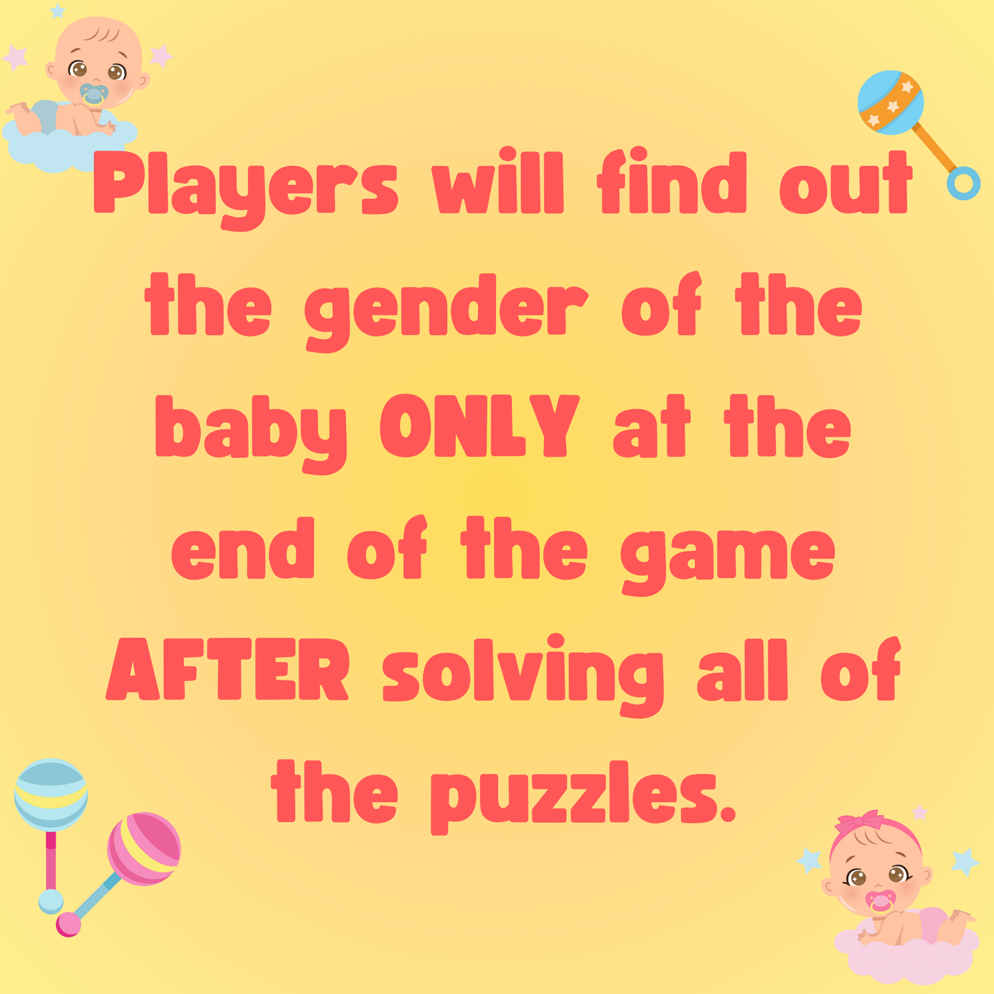 Explanation of how the baby boy gender reveal escape room printable works, with steps for an exciting reveal