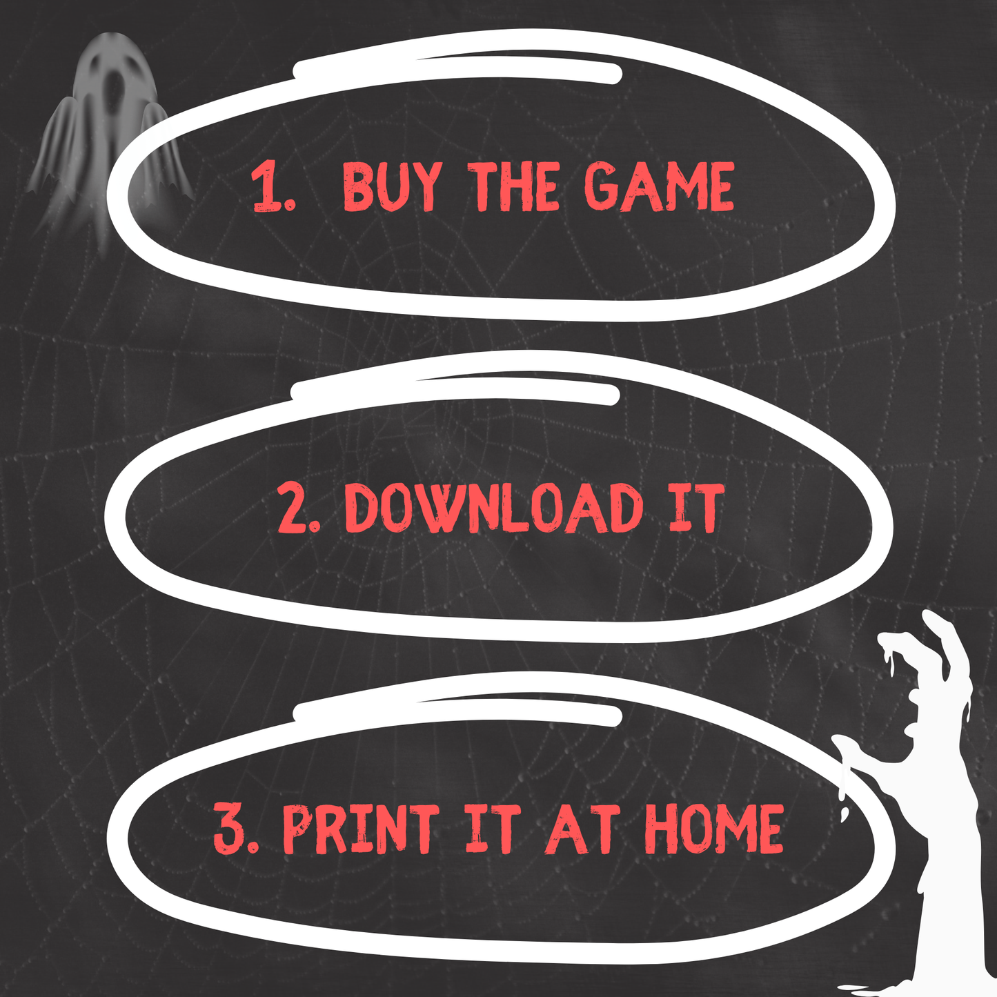 Instructions for the haunted house escape room with Halloween games for the family and teens