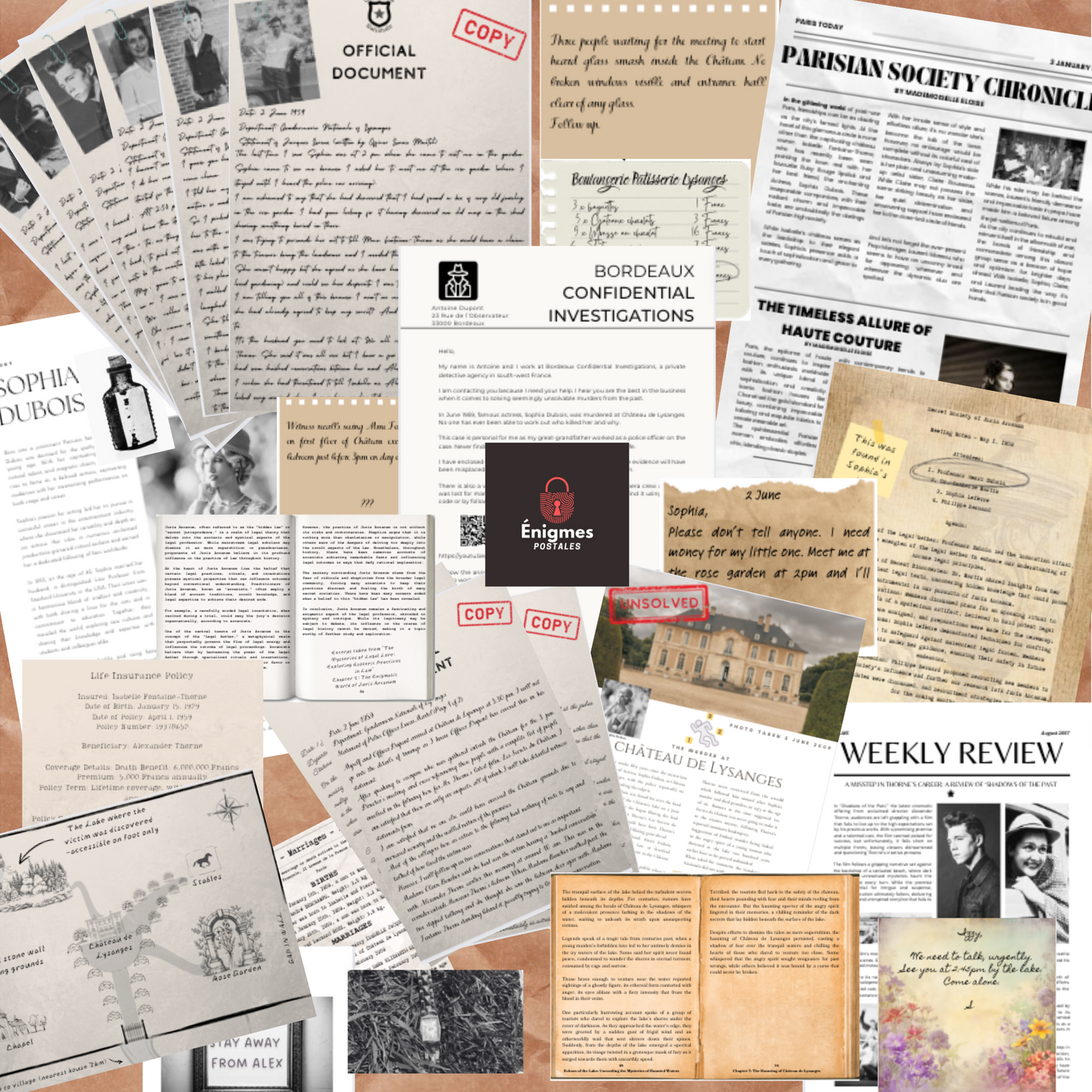 Setting up the detective crime-solving game for adults, ideal for a date night or escape room for couples