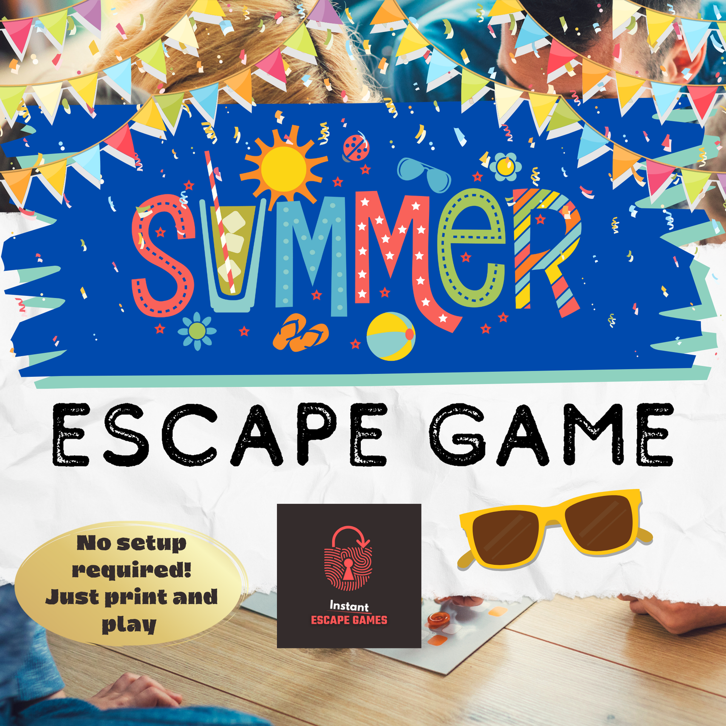 Printable outdoor escape room game for summer parties in progress with exciting challenges