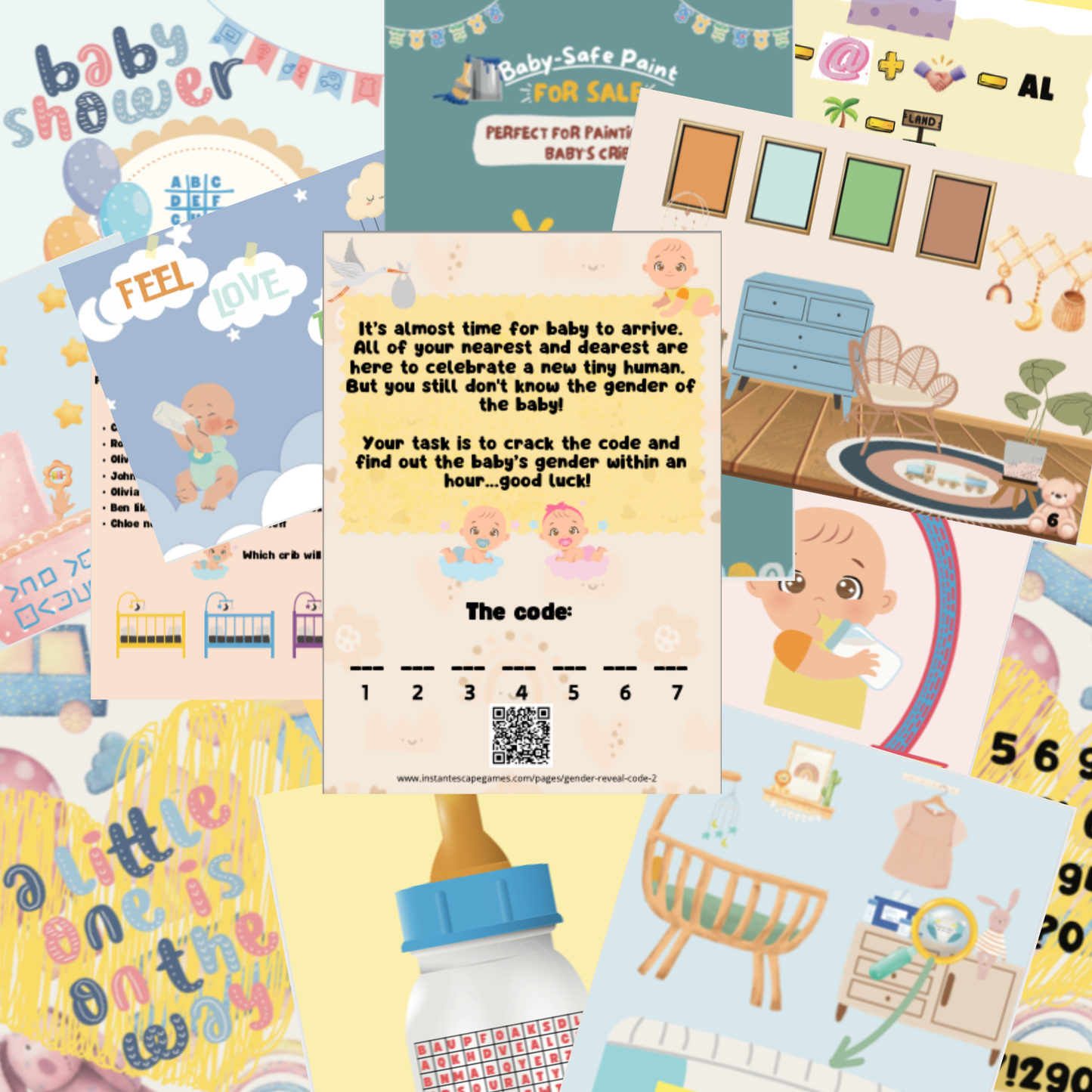 Setting up the baby boy gender reveal escape room printable for an exciting gender reveal party