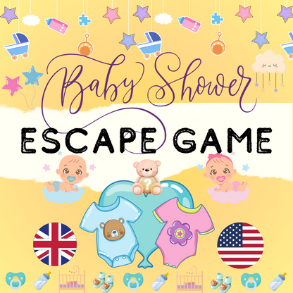 Printable baby shower escape room game, perfect for fun baby shower party games and challenges