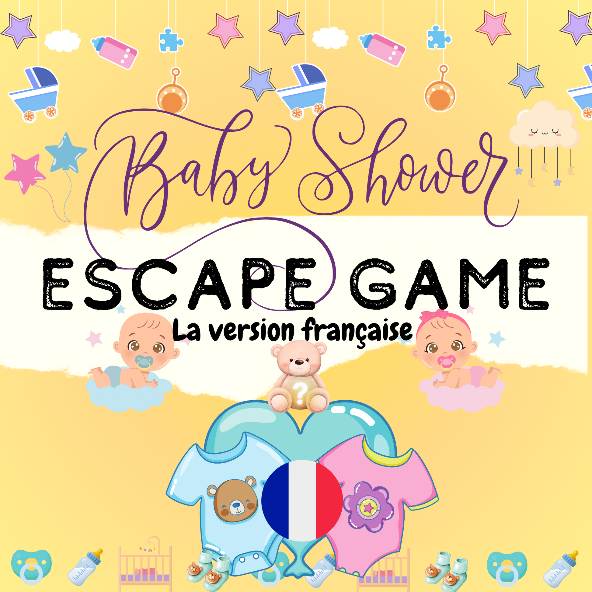 Jeu quiz baby shower à imprimer, parfait pour un jeu de pronostics naissance lors d'une fête de bébé