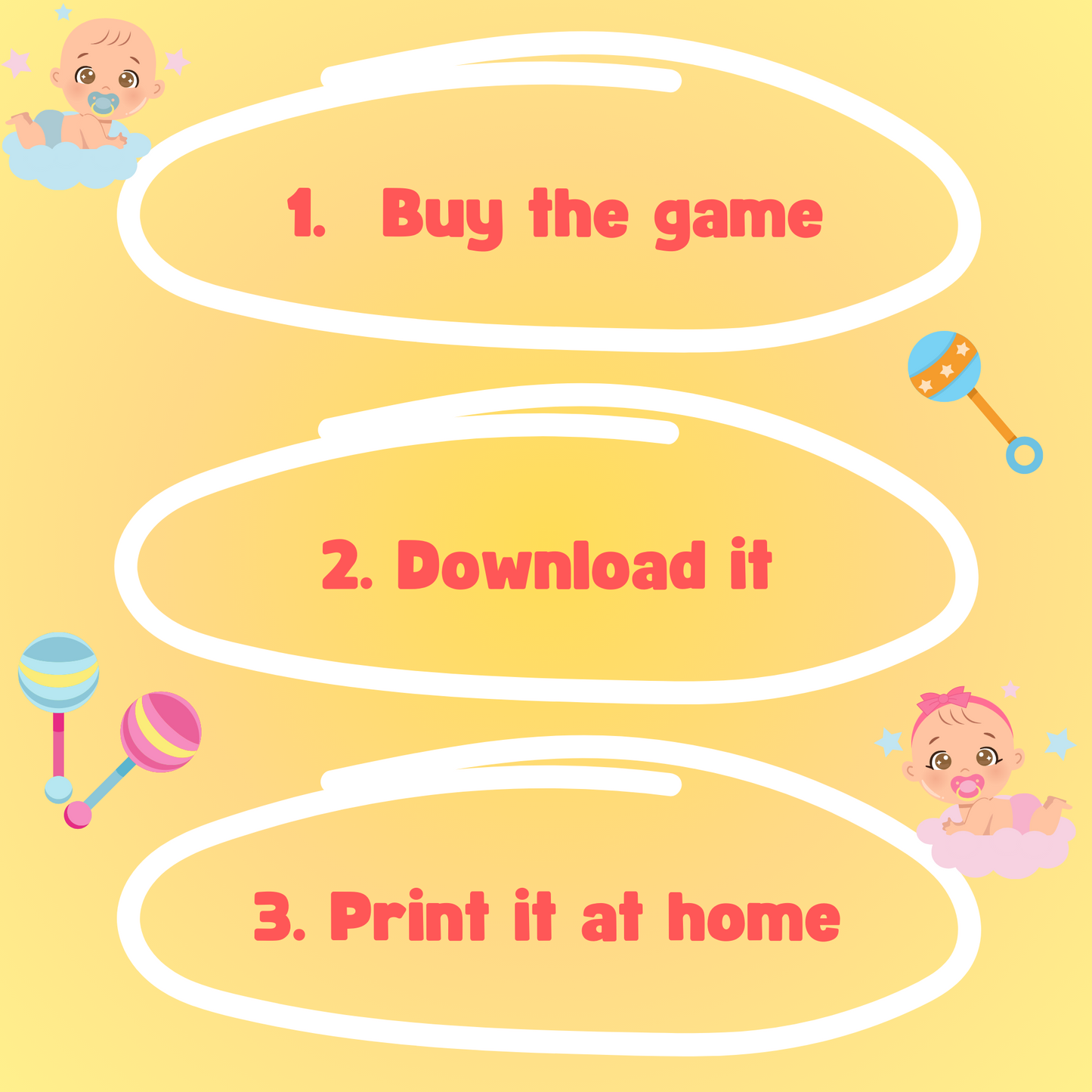 Instructions for the gender reveal escape game for baby girl shower, a fun and interactive game to reveal your baby’s gender
