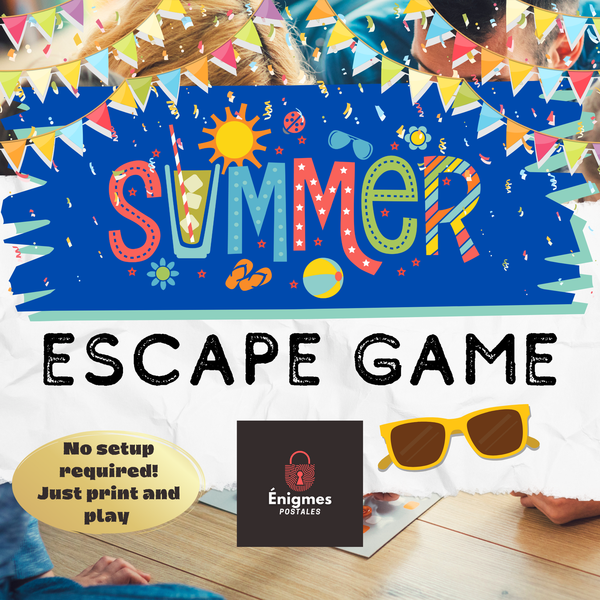 Printable outdoor escape room game for summer parties in progress with exciting challenges
