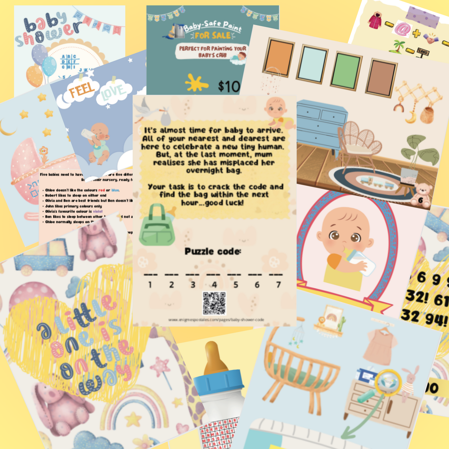 Setting up the baby boy gender reveal escape room printable for an exciting gender reveal party