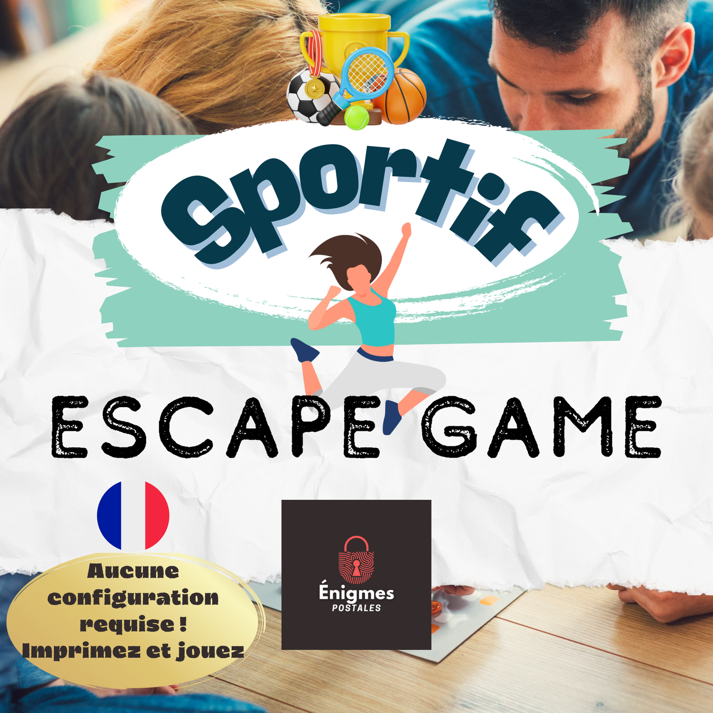 Escape game sur le sport à imprimer en cours lors de jeux en camping avec des énigmes sportives