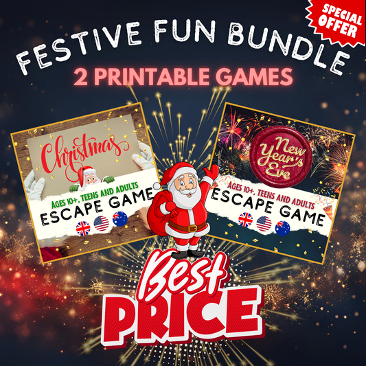Holiday Game Pack – Printable Christmas and New Year’s Escape Games Bundle, two festive games for family and friends at a special discounted price