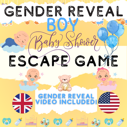 Baby boy gender reveal escape room printable, perfect for a fun and exciting way to reveal your baby's gender
