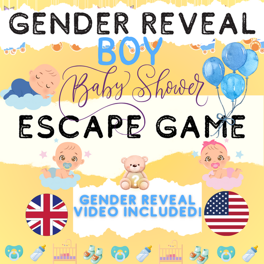 Baby boy gender reveal escape room printable, perfect for a fun and exciting way to reveal your baby's gender