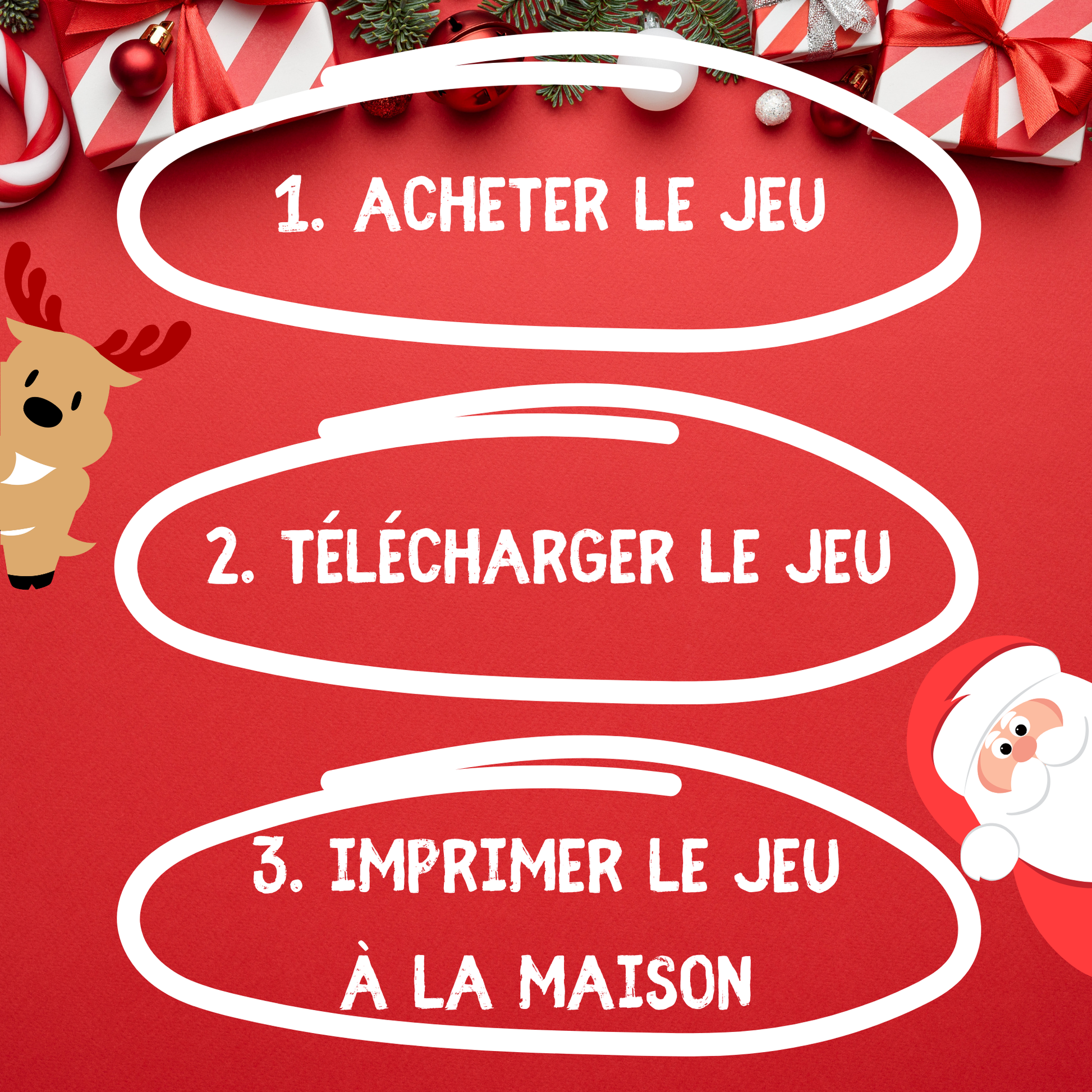 Instructions pour le jeu de Noël à imprimer à faire en famille pendant les fêtes