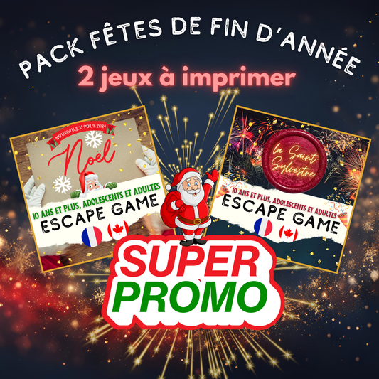 Pack Fêtes de fin d’année – Jeux de Noël et du Nouvel An à imprimer, deux escape games festifs à prix réduit