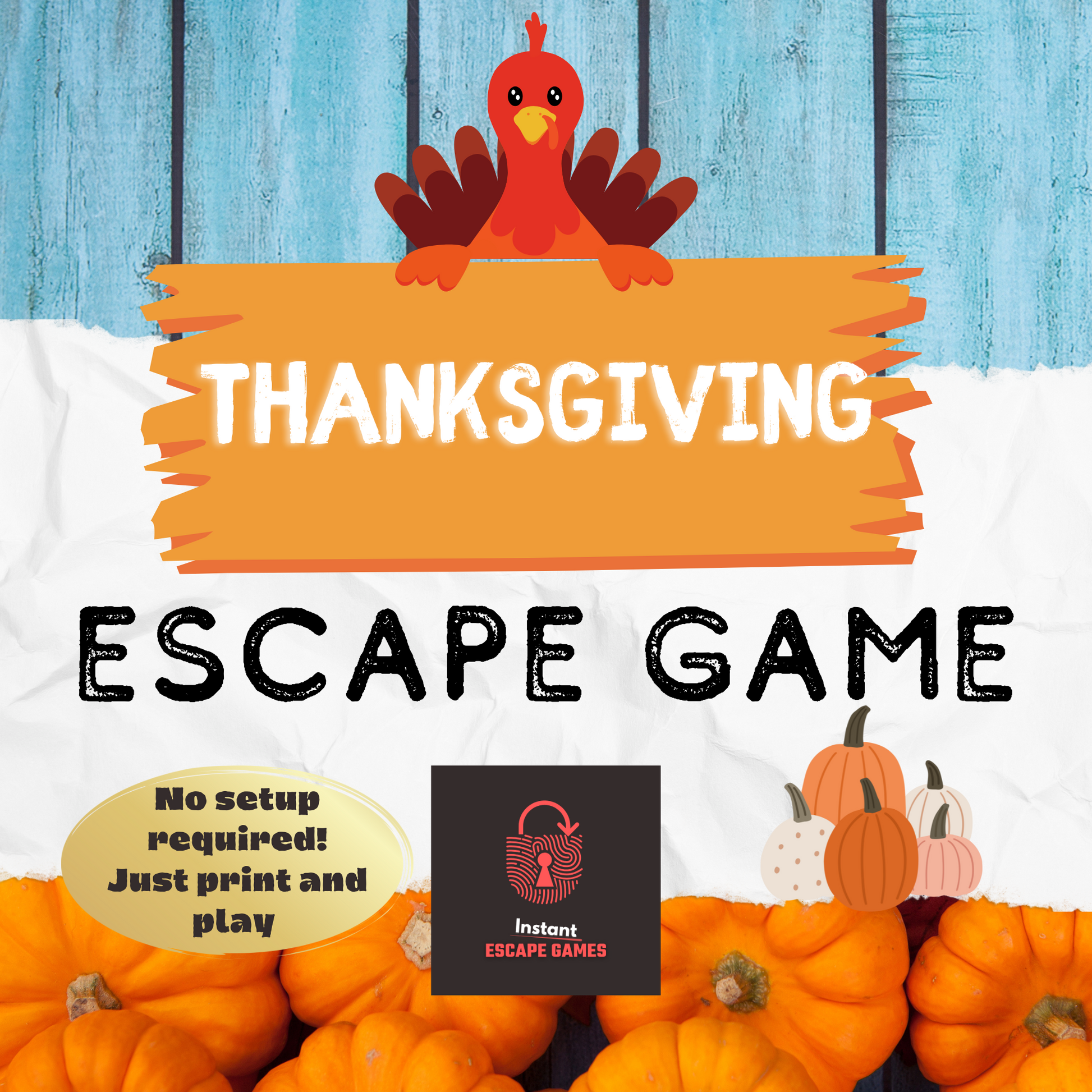 Thanksgiving escape game printable for families and kids with puzzles to solve together