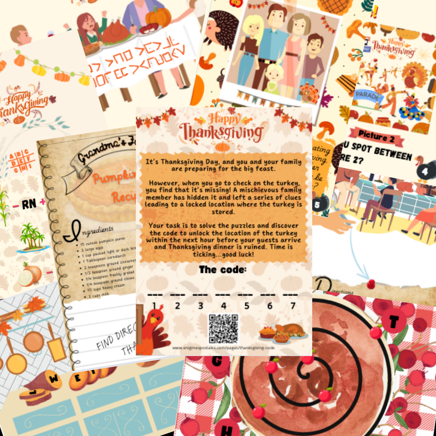 Setting up the Thanksgiving escape game printable for families and kids to play