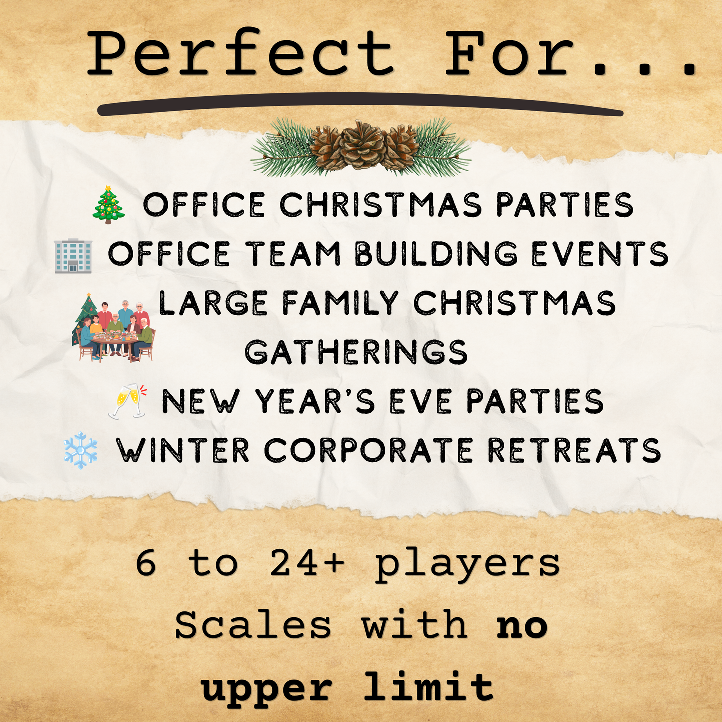 Corporate Christmas party game printable — ideal for office team building, large family gatherings and New Year's Eve events