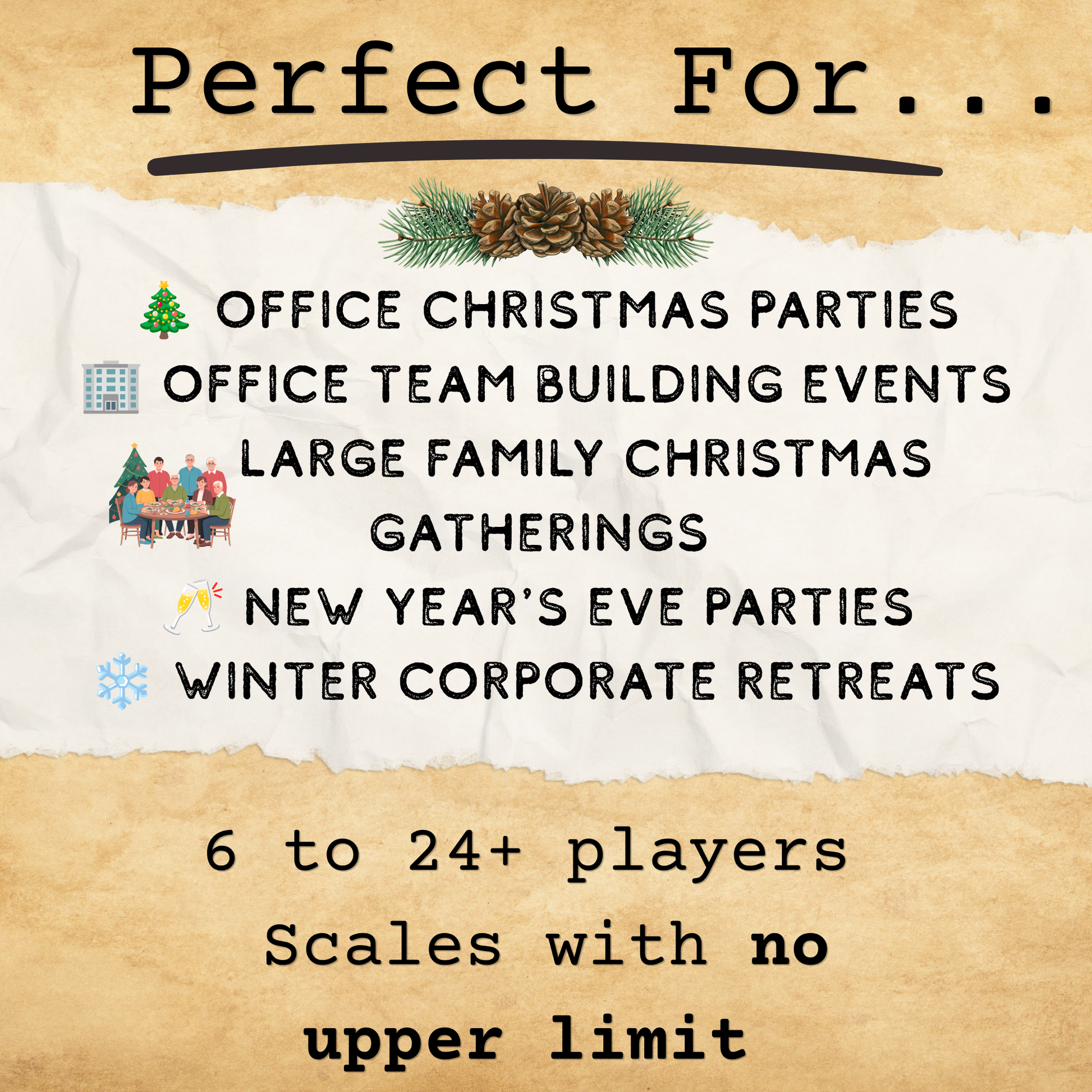 Corporate Christmas party game printable — ideal for office team building, large family gatherings and New Year's Eve events