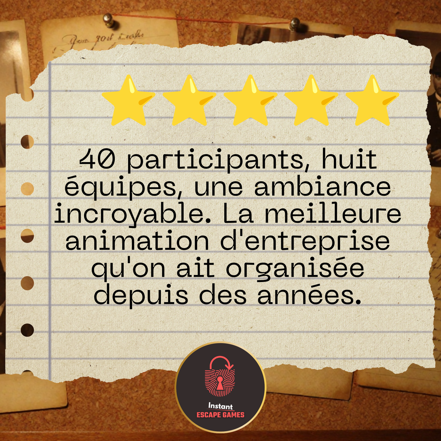 Avis cinq étoiles — The Winter Estate Heist Grand Groupe, animation fête de Noël entreprise à imprimer 24 à 48+ joueurs