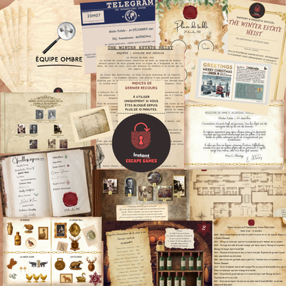 Escape game Noël à imprimer grand groupe — six énigmes et documents du jeu The Winter Estate Heist
