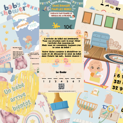 Jeu de gender reveal du bébé téléchargeable et imprimable à la maison. Parfait pour gender reveal, baby shower, fête familiale ou soirée entre amis.