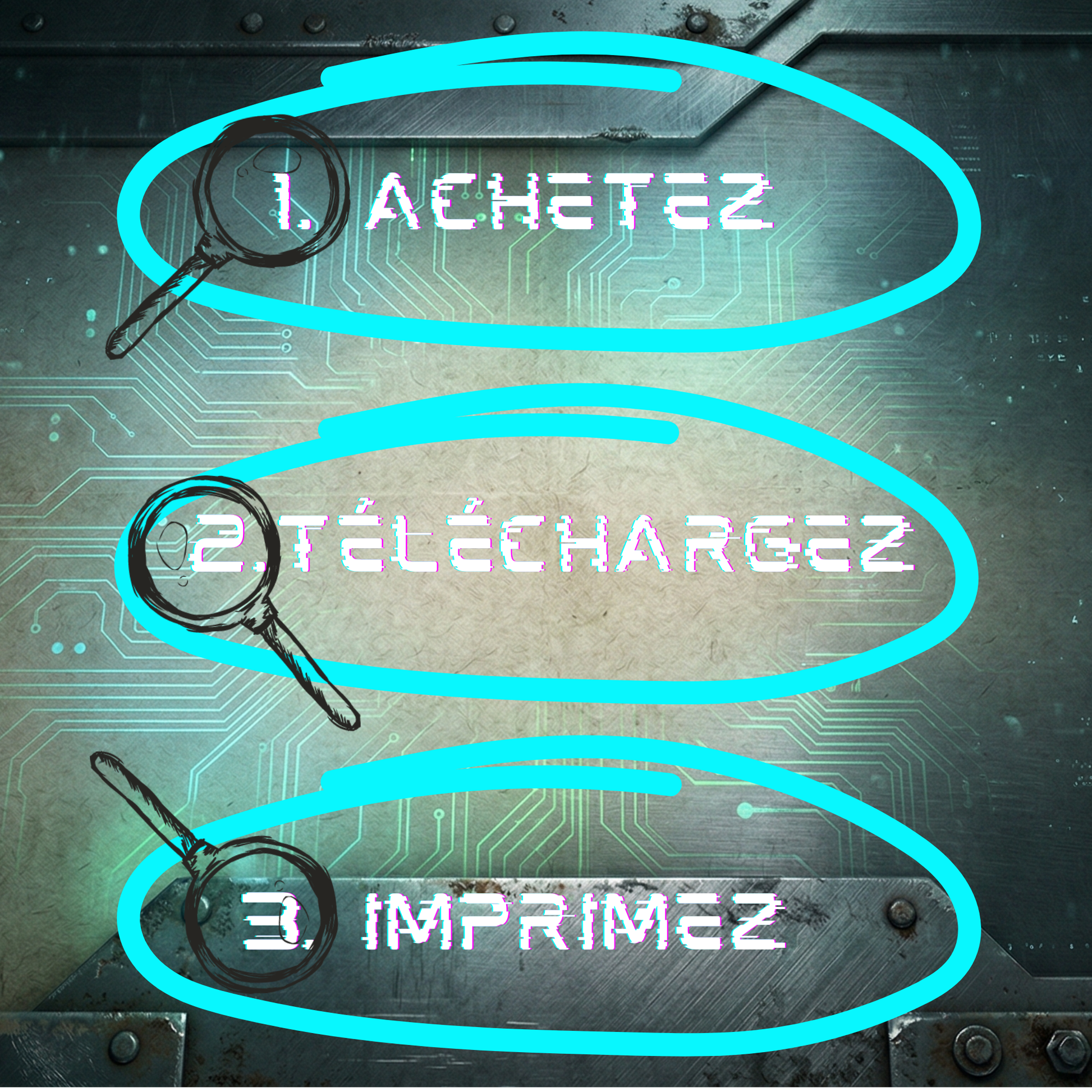Trois étapes simples pour obtenir le jeu d'anniversaire : 1. Achetez, 2. Téléchargez, 3. Imprimez à la maison.