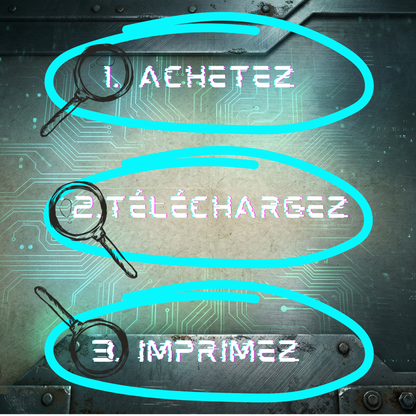 Trois étapes simples pour obtenir le jeu d'anniversaire : 1. Achetez, 2. Téléchargez, 3. Imprimez à la maison.