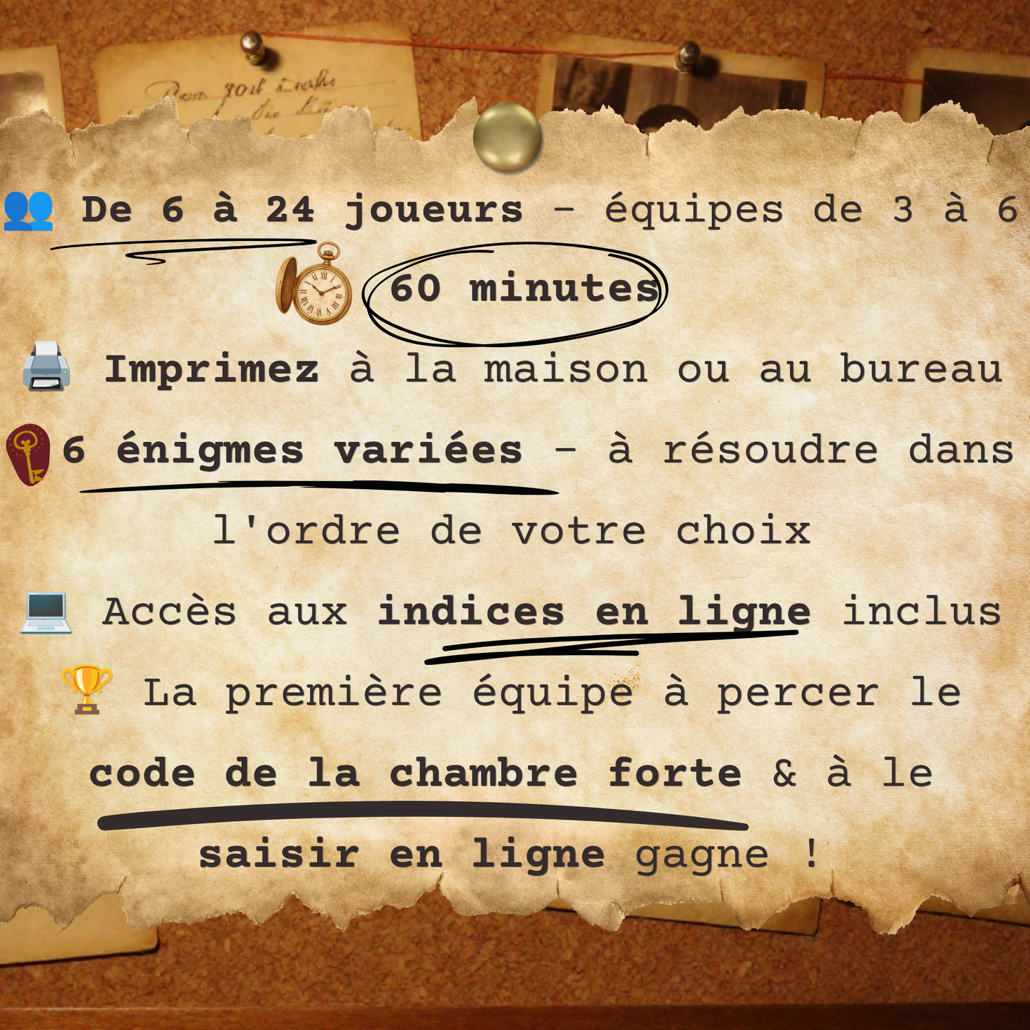 Jeu de soirée de Noël adulte grand groupe - 6 à 24 joueurs, 60 minutes, six énigmes, format multi-équipes