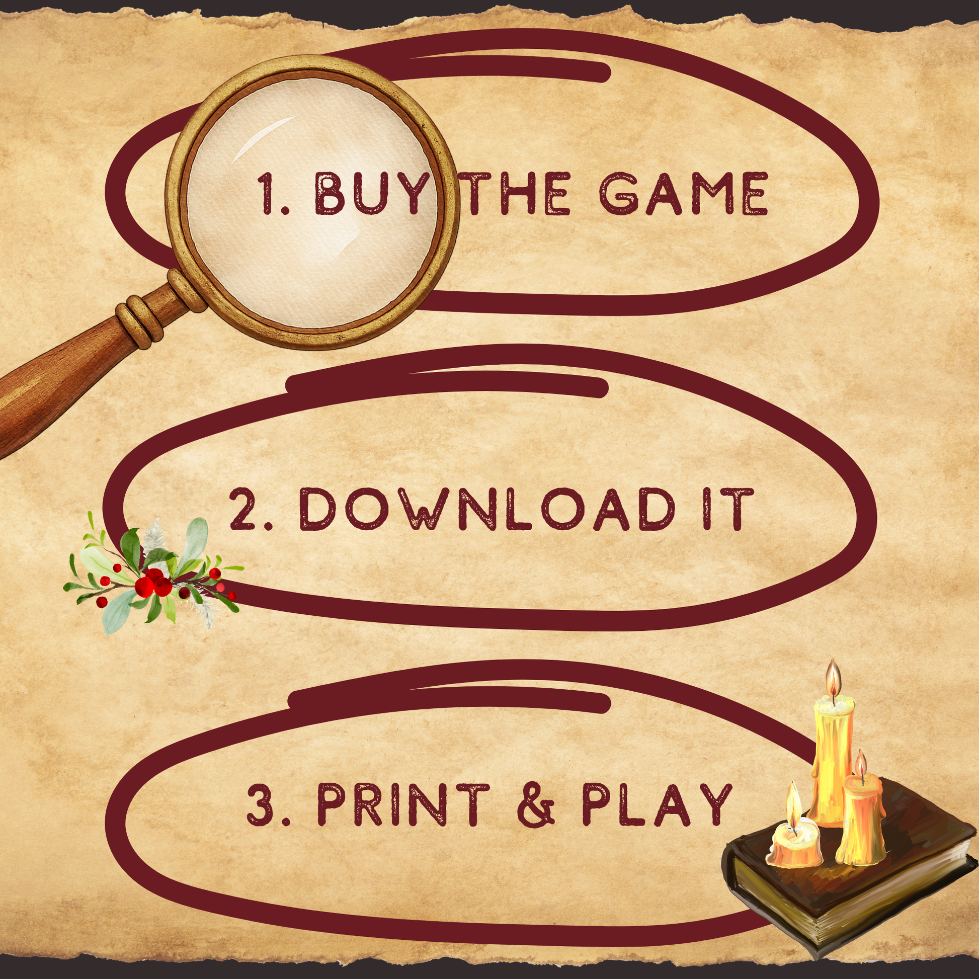 Office Christmas party game printable PDF — buy, download and print The Winter Estate Heist instantly