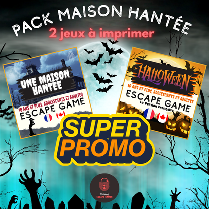 Pack complet Maison Hantée – 2 jeux d’Halloween à imprimer pour jouer en famille ou entre amis