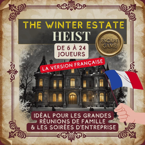 Découvrez comment fonctionne The Winter Estate Heist - un jeu d'enquête murder mystery à imprimer pour 6 à 24 joueurs. Aucune préparation requise. Parfait pour les soirées de Noël en famille, entre amis, et les animations fête de Noël entreprise à imprimer.
