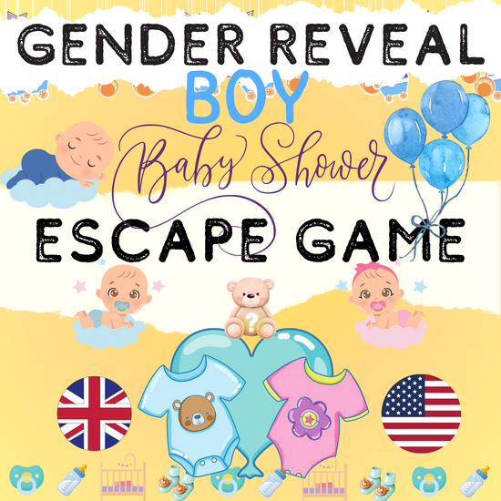 Video of the baby boy gender reveal escape room printable, showing a fun and interactive reveal experience