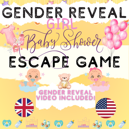 Video of the gender reveal escape game for baby girl shower, showing a fun and exciting reveal experience