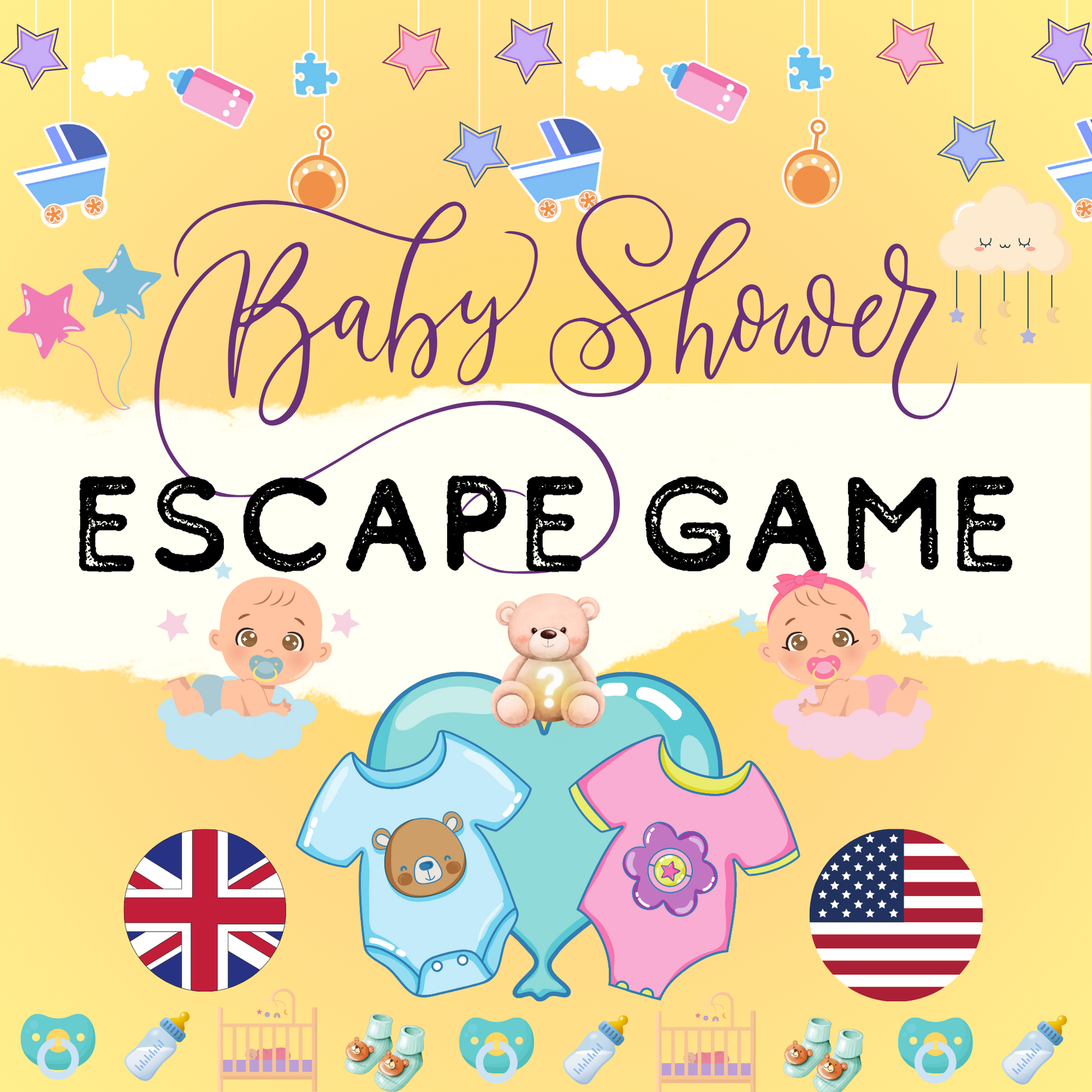 Video showing Instant Escape Games' printable baby shower escape room game