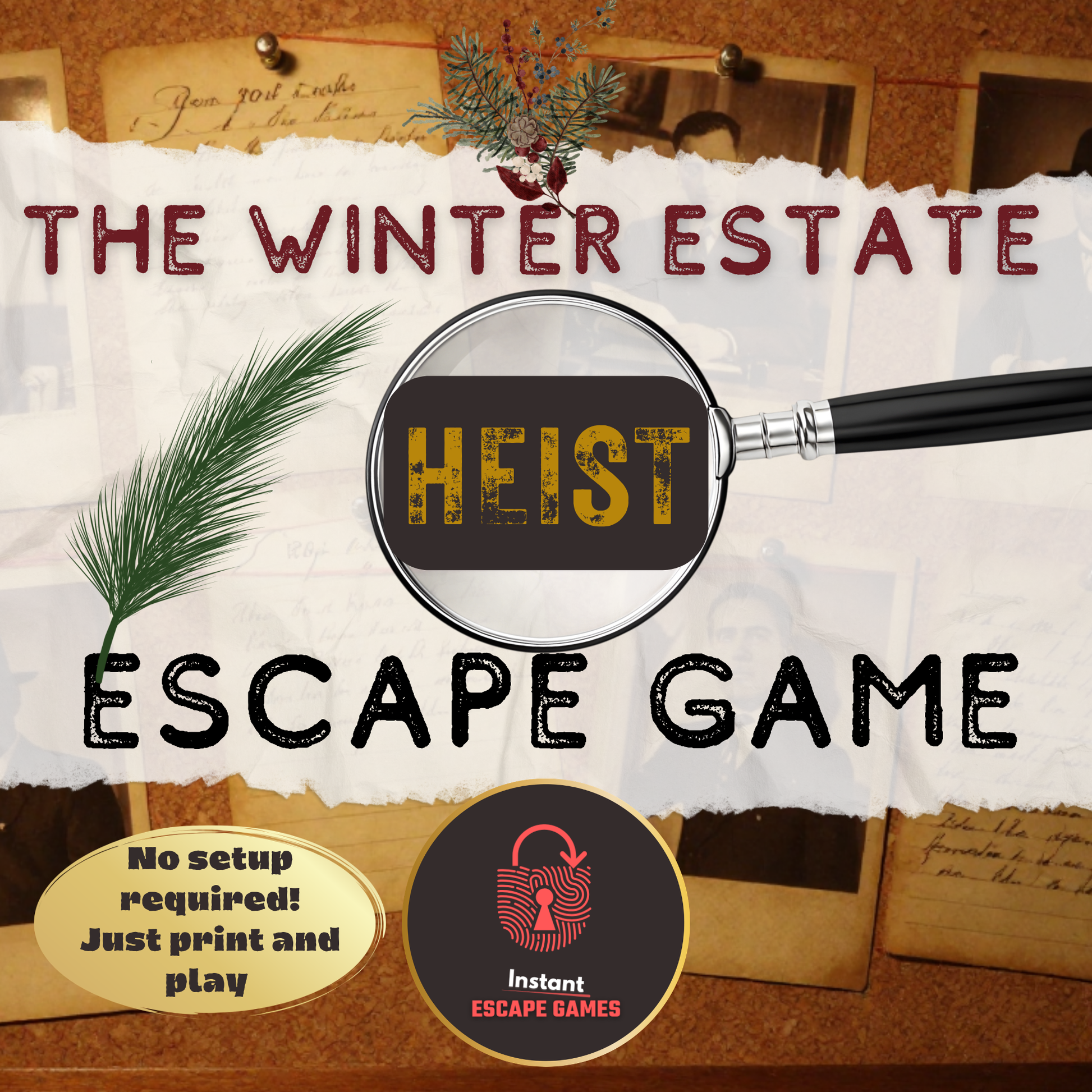 The Winter Estate Heist — printable murder mystery escape room, no setup required, just print and play